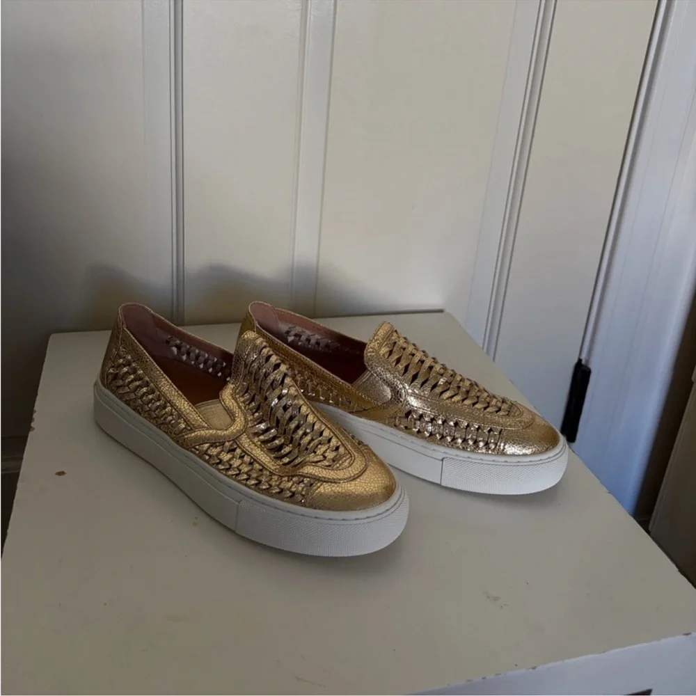 Tory Burch Metallic Gold Woven Slip-On Sneakers